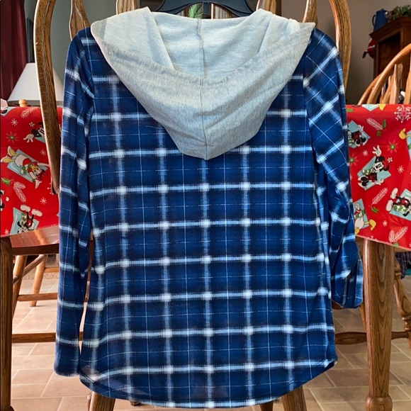 Rue21 Blue Flannel Button Down with Hoodie - Picture 6 of 6